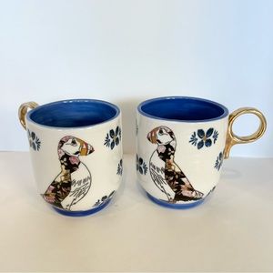 Anthropologie Lee Page Hansen Plumology Series Puffin Mug Set of Two